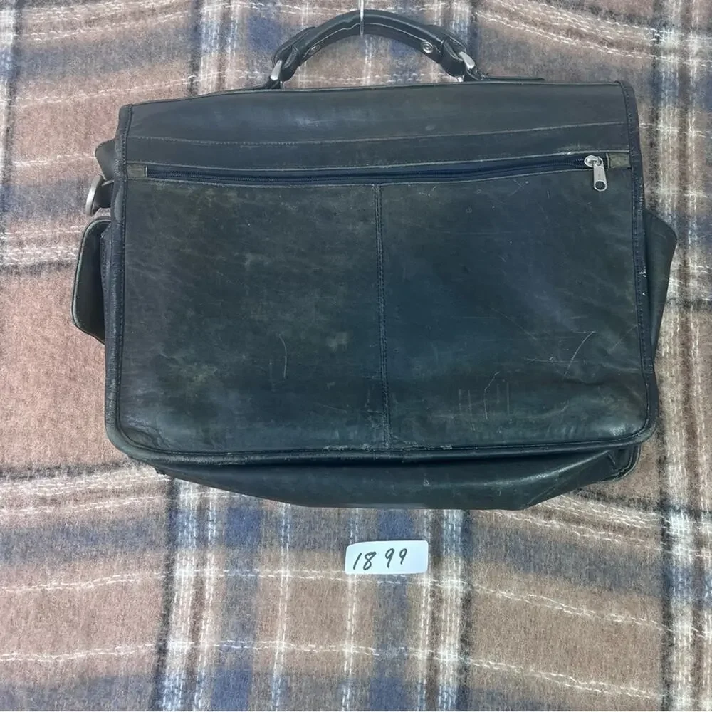Vintage All Leather Briefcase Black cross body